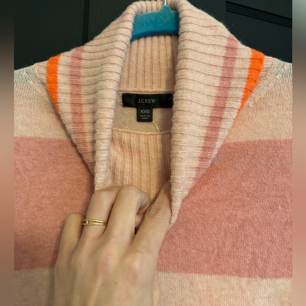 J.Crew Striped Pink and Cream Turtleneck Sweater - Picture 4 of 5